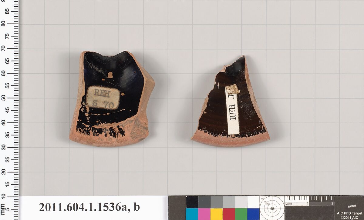 Terracotta fragments of kylikes (drinking cups), Terracotta, Greek, Attic