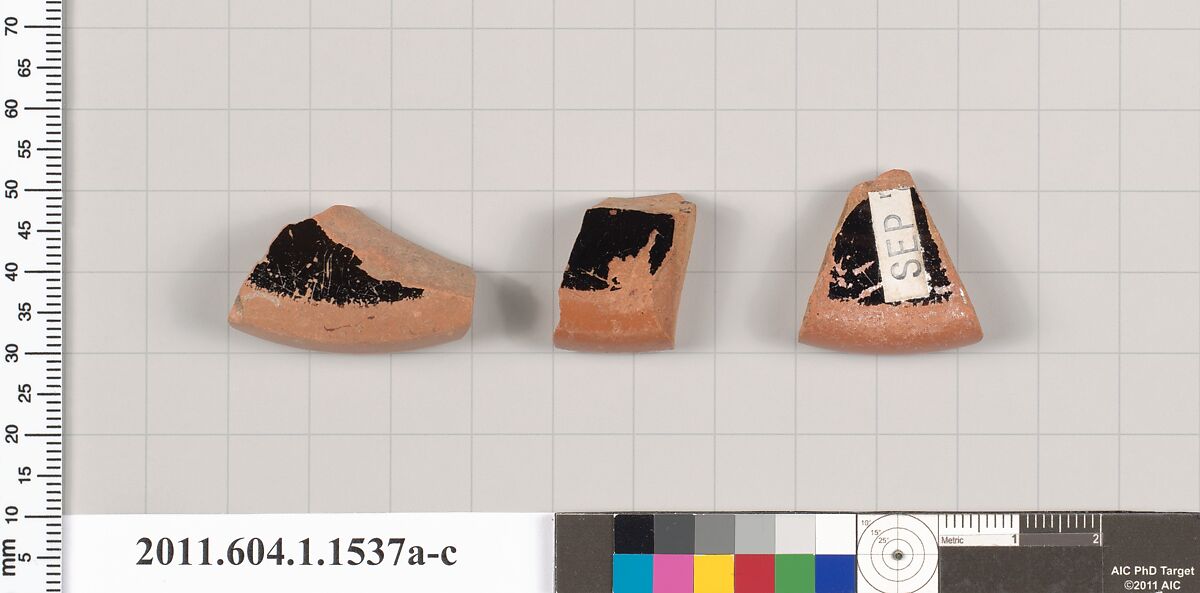 Terracotta fragments of kylikes (drinking cups), Terracotta, Greek, Attic