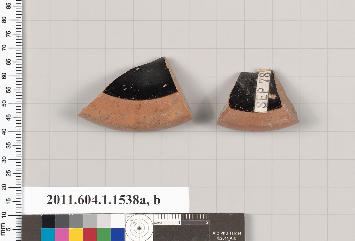 Terracotta fragments of kylikes (drinking cups), Terracotta, Greek, Attic