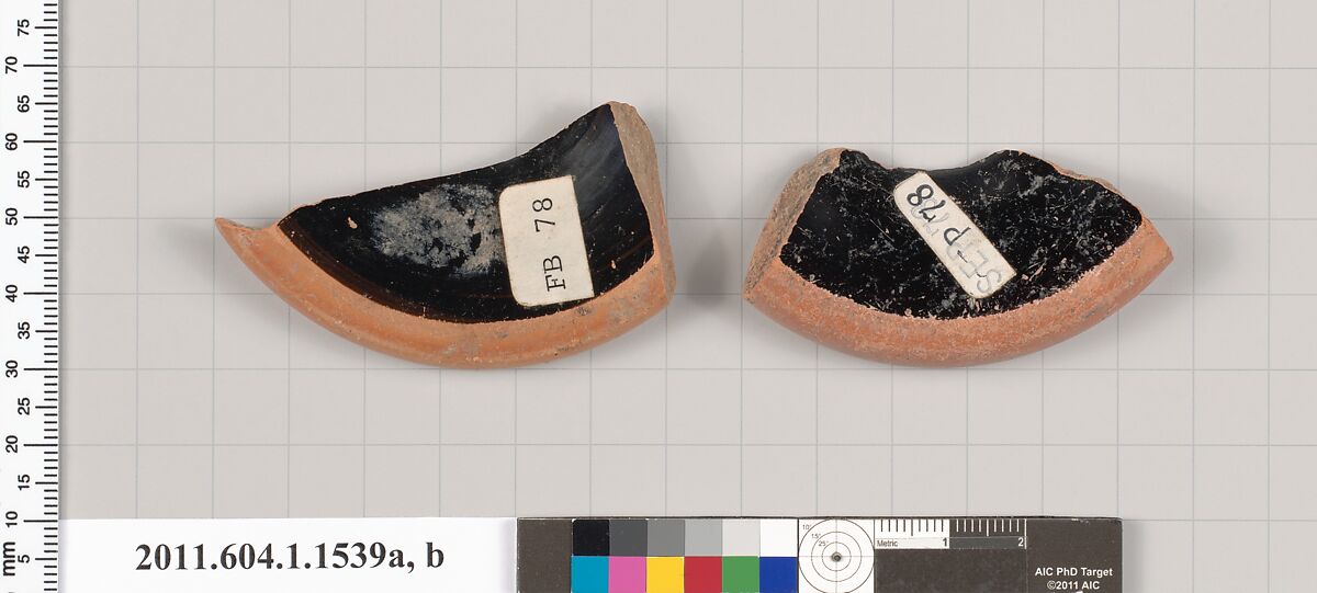 Terracotta fragments of kylikes (drinking cups), Terracotta, Greek, Attic