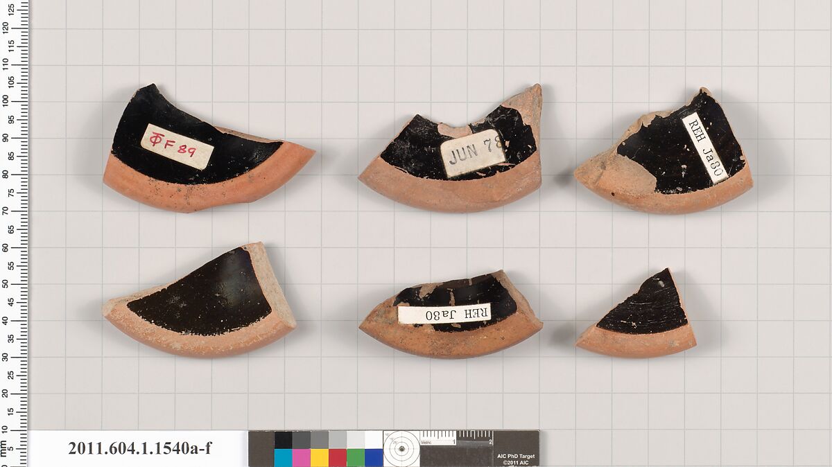 Terracotta fragments of kylikes (drinking cups), Terracotta, Greek, Attic
