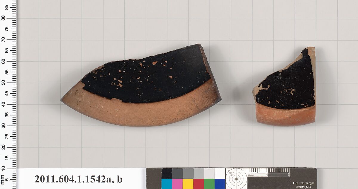 Terracotta fragments of kylikes (drinking cups), Terracotta, Greek, Attic