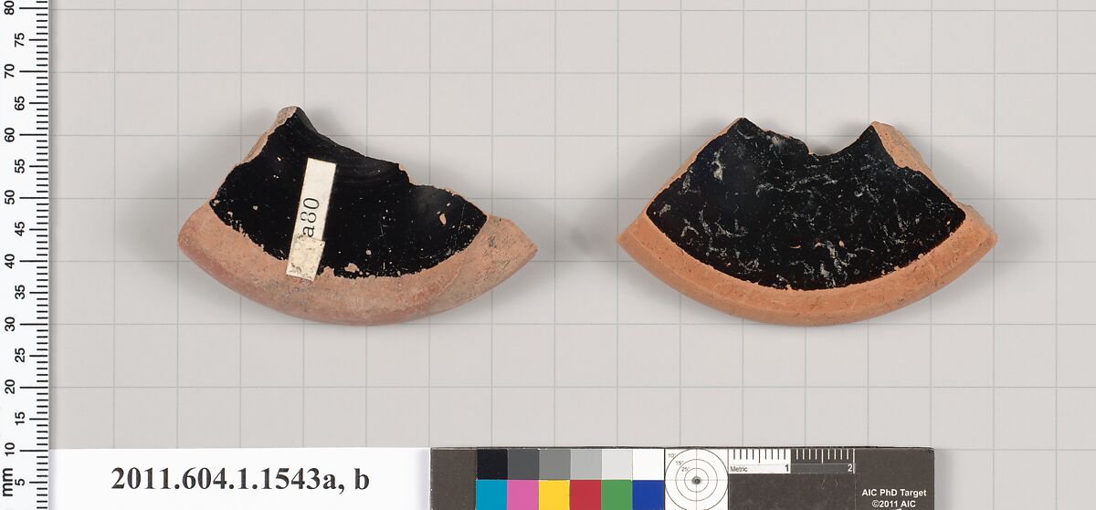 Terracotta fragments of kylikes (drinking cups), Terracotta, Greek, Attic