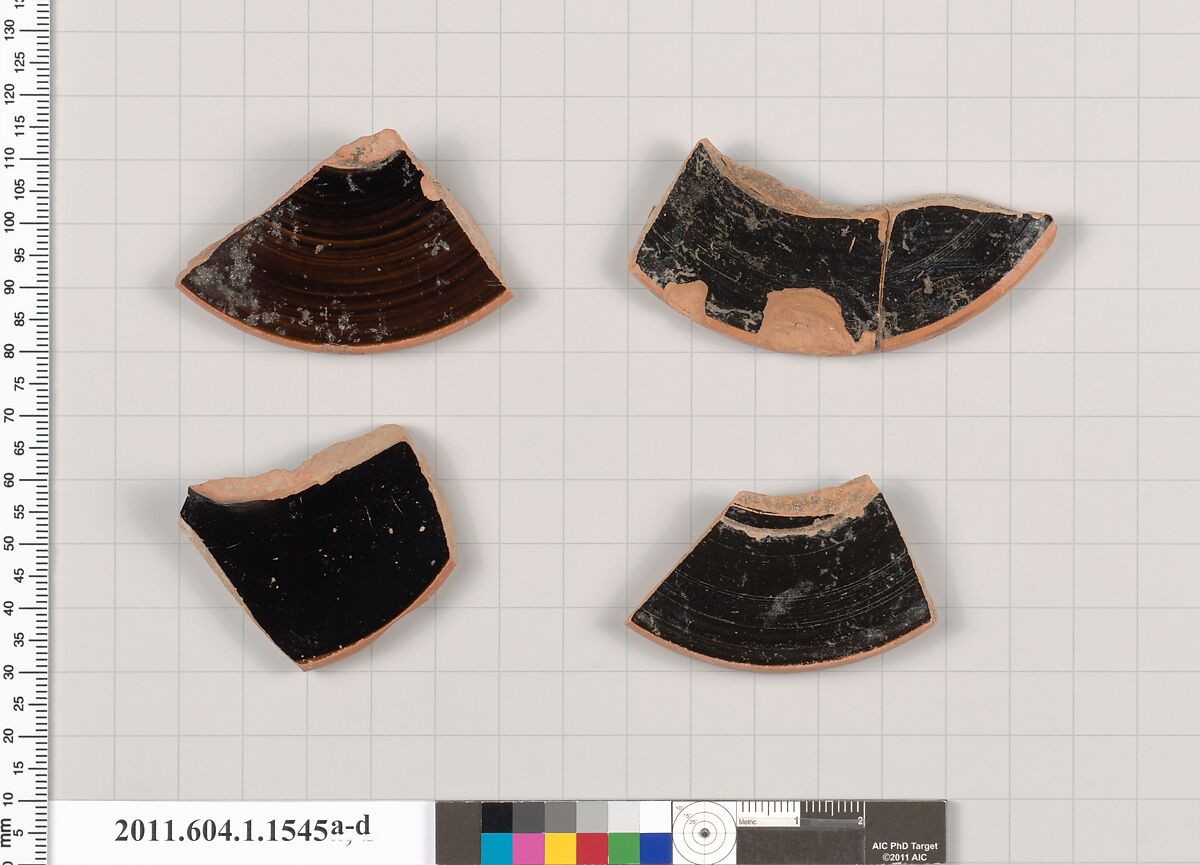 Terracotta fragments of kylikes (drinking cups), Terracotta, Greek, Attic 