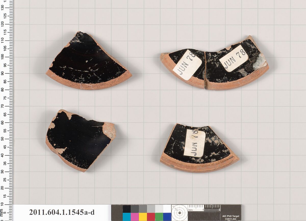 Terracotta fragments of kylikes (drinking cups), Terracotta, Greek, Attic