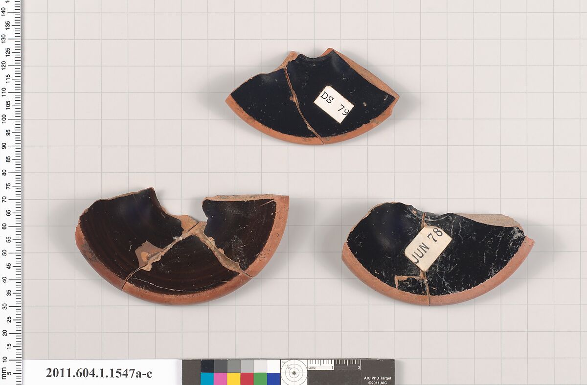 Terracotta fragments of kylikes (drinking cups), Terracotta, Greek, Attic