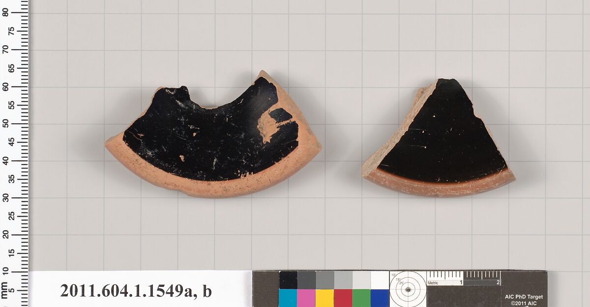 Terracotta fragments of kylikes (drinking cups), Terracotta, Greek, Attic