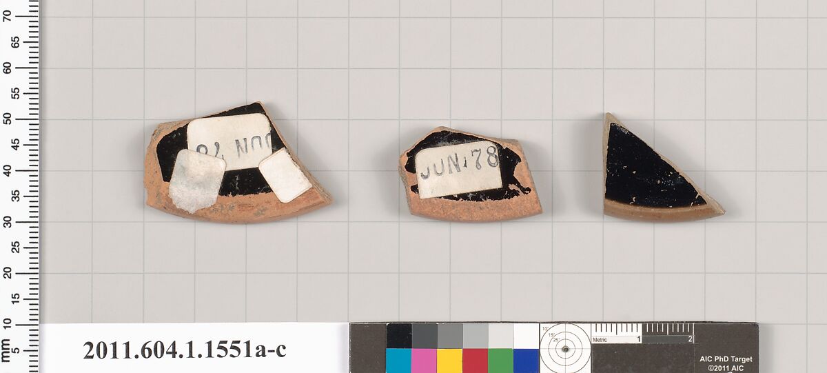 Terracotta fragments of kylikes (drinking cups), Terracotta, Greek, Attic