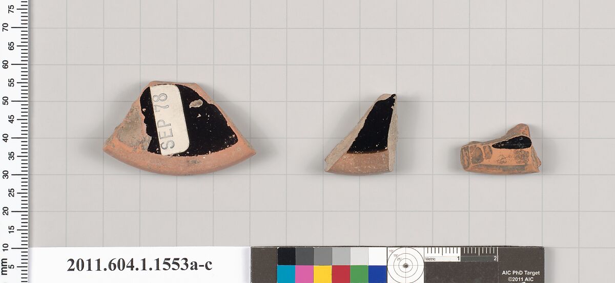 Terracotta fragments of kylikes (drinking cups), Terracotta, Greek, Attic