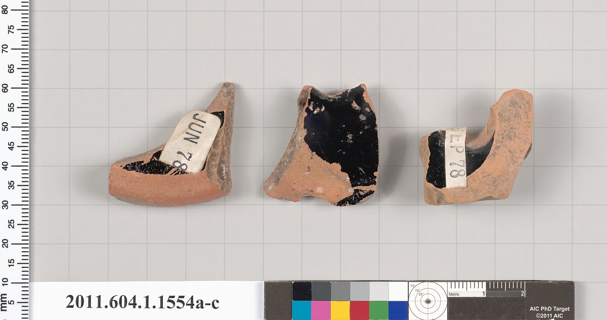 Terracotta fragments of kylikes (drinking cups), Terracotta, Greek, Attic