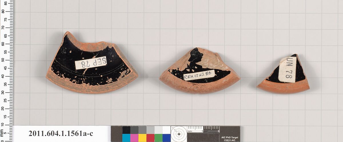 Terracotta fragments of kylikes (drinking cups), Terracotta, Greek, Attic