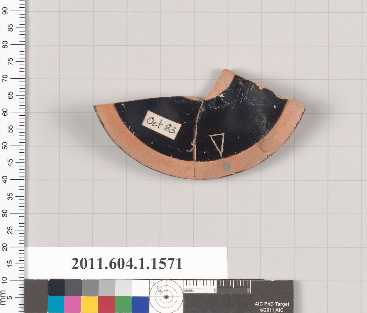 Terracotta fragment of a kylix (drinking cup), Terracotta, Greek, Attic