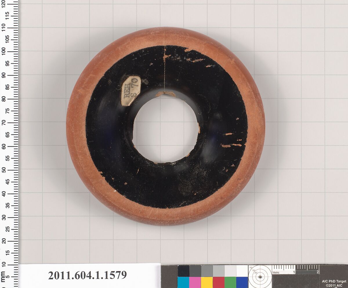 Terracotta fragment of a kylix (drinking cup), Terracotta, Greek, Attic