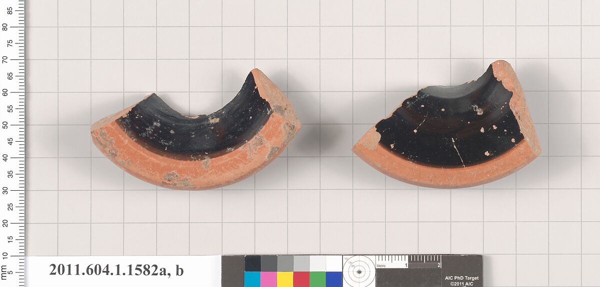 Terracotta fragments of kylikes (drinking cups), Terracotta, Greek, Attic