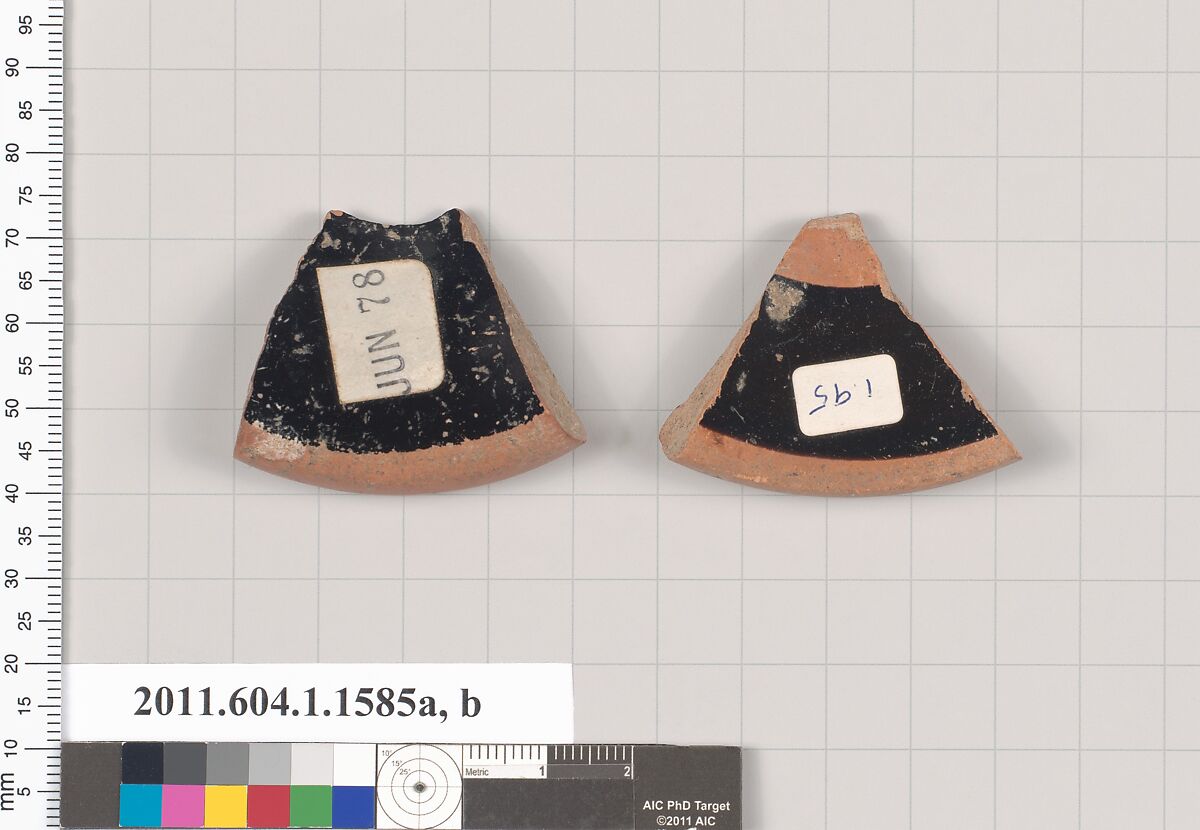 Terracotta fragments of kylikes (drinking cups), Terracotta, Greek, Attic