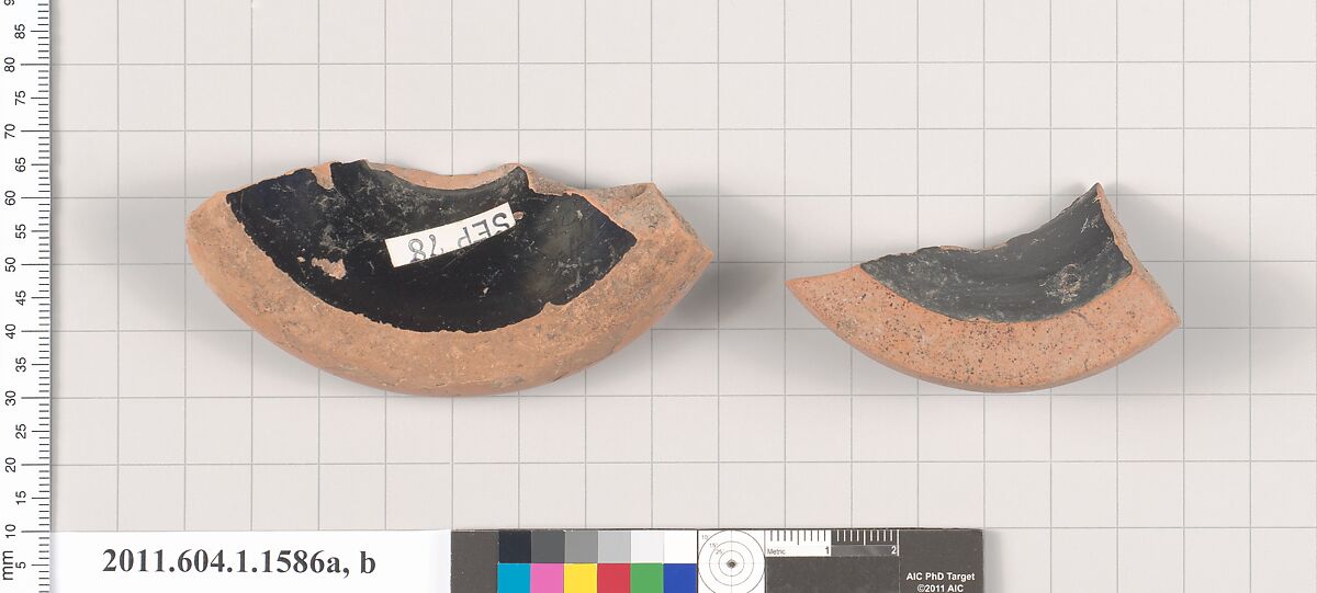 Terracotta fragments of kylikes (drinking cups), Terracotta, Greek, Attic