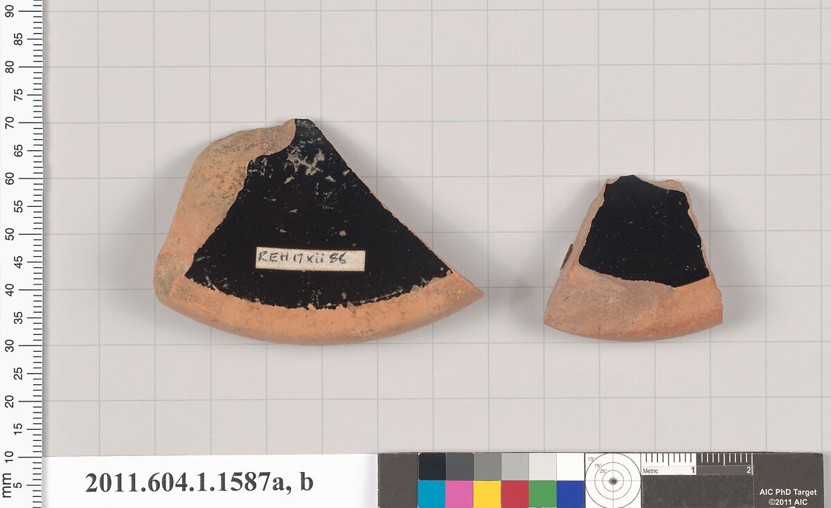 Terracotta fragments of kylikes (drinking cups), Terracotta, Greek, Attic