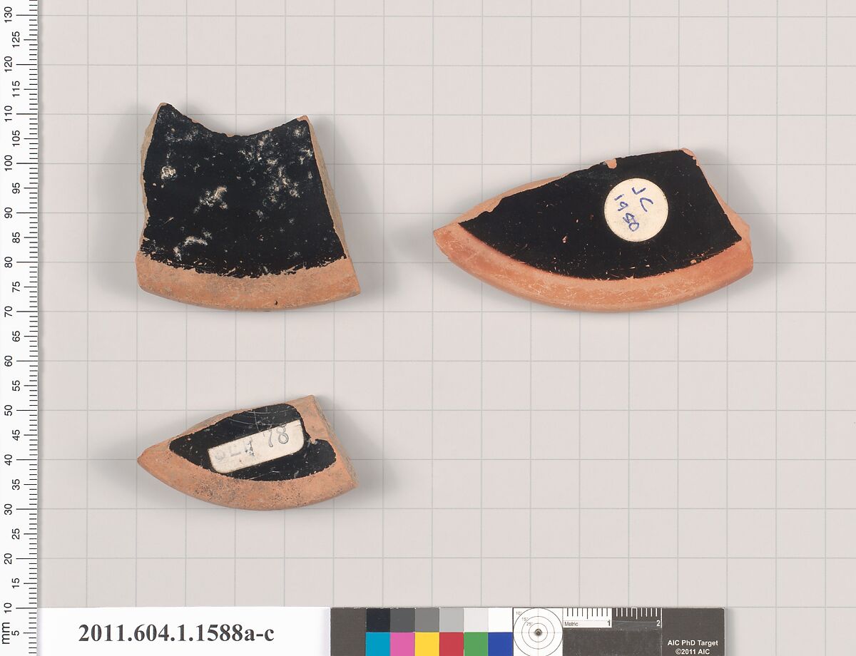 Terracotta fragments of kylikes (drinking cups), Terracotta, Greek, Attic