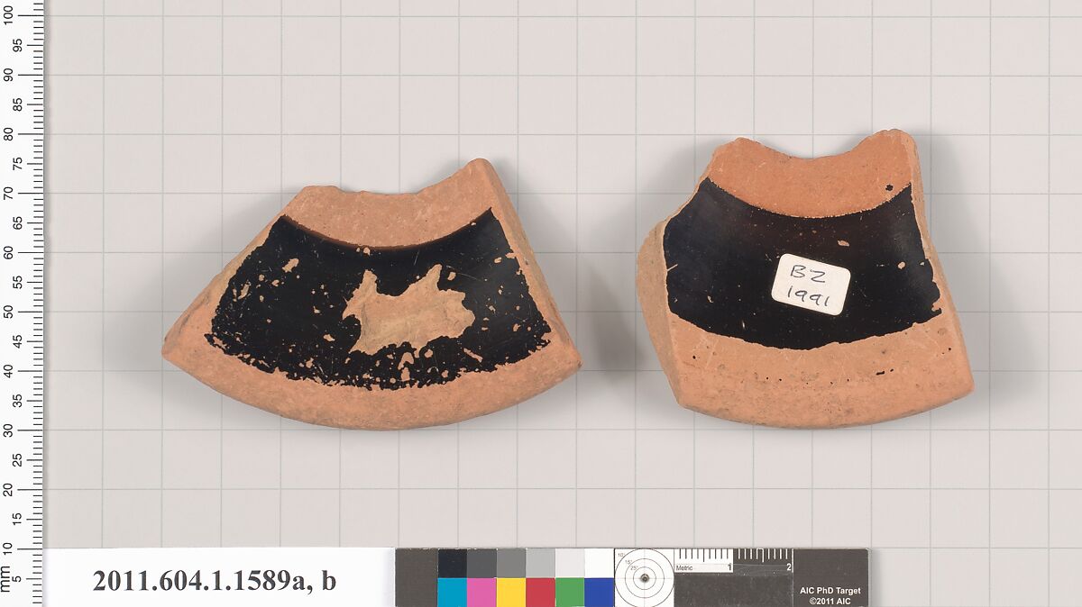 Terracotta fragments of kylikes (drinking cups), Terracotta, Greek, Attic