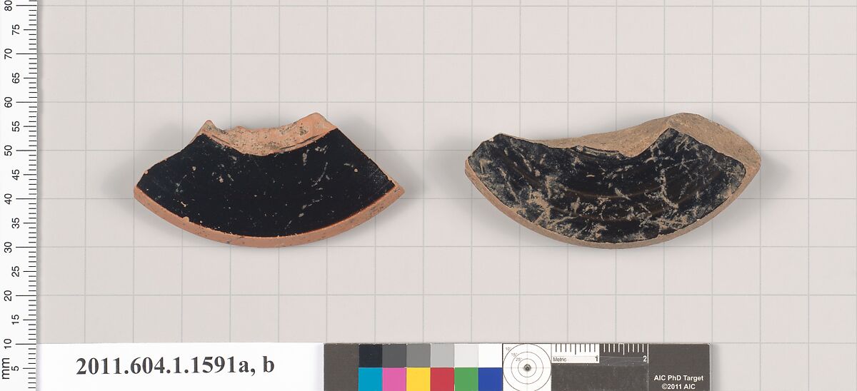 Terracotta fragments of kylikes (drinking cups), Terracotta, Greek, Attic