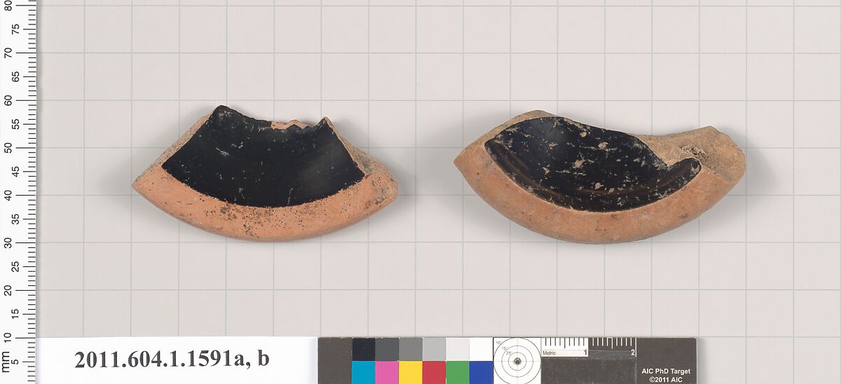 Terracotta fragments of kylikes (drinking cups), Terracotta, Greek, Attic