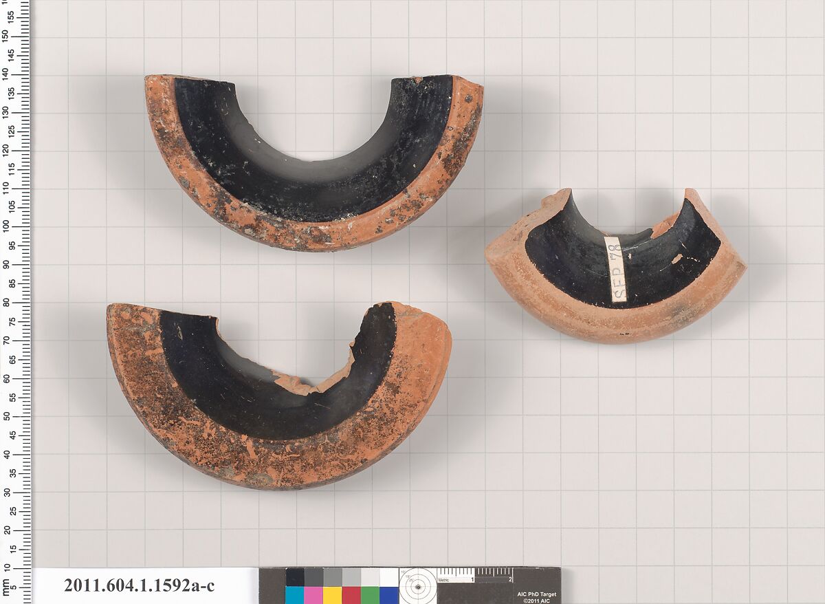 Terracotta fragments of kylikes (drinking cups), Terracotta, Greek, Attic