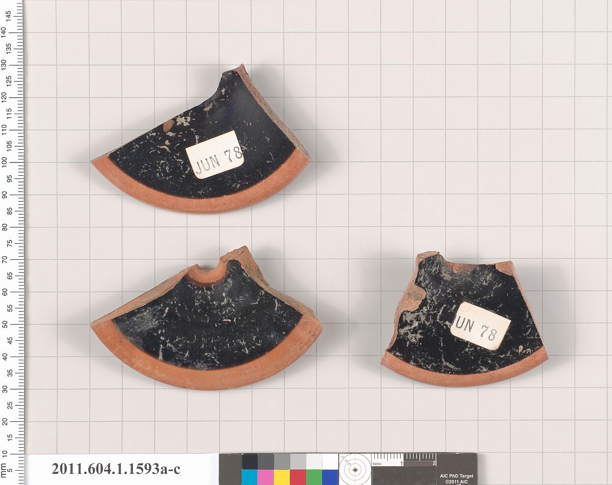 Terracotta fragments of kylikes (drinking cups), Terracotta, Greek, Attic