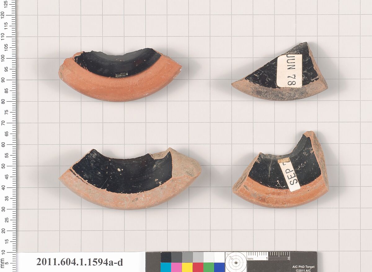 Terracotta fragments of kylikes (drinking cups), Terracotta, Greek, Attic