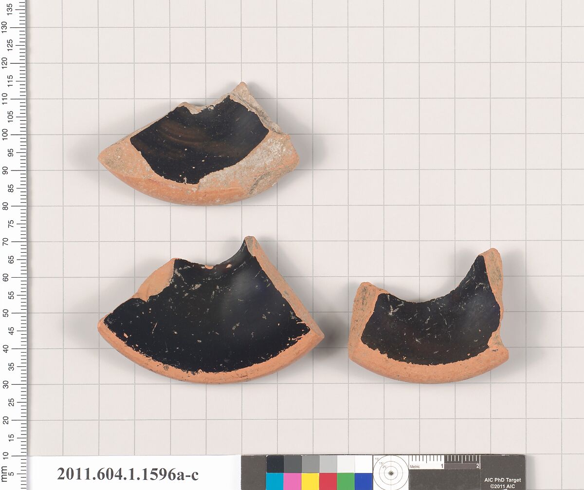 Terracotta fragments of kylikes (drinking cups), Terracotta, Greek, Attic