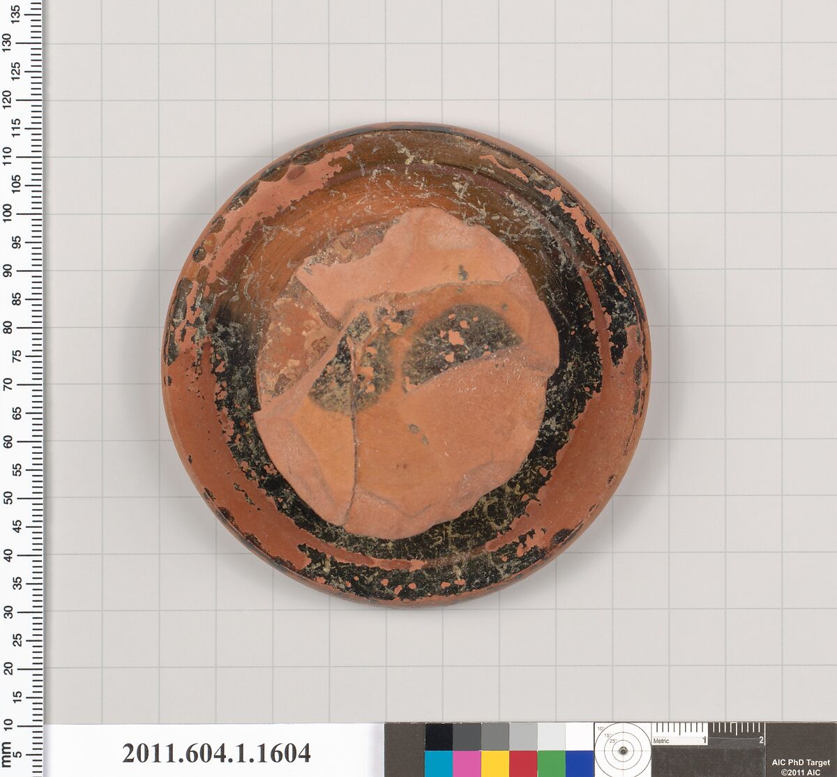 Terracotta fragment of a kylix (drinking cup), Terracotta, Greek, Attic 