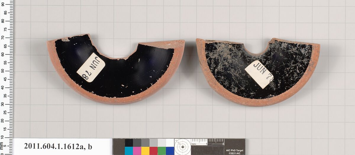 Terracotta fragments of kylikes (drinking cups), Terracotta, Greek, Attic