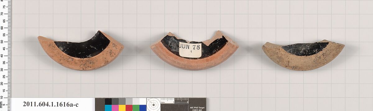 Terracotta fragments of kylikes (drinking cups), Terracotta, Greek, Attic