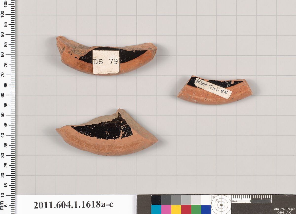 Terracotta fragments of kylikes (drinking cups), Terracotta, Greek, Attic