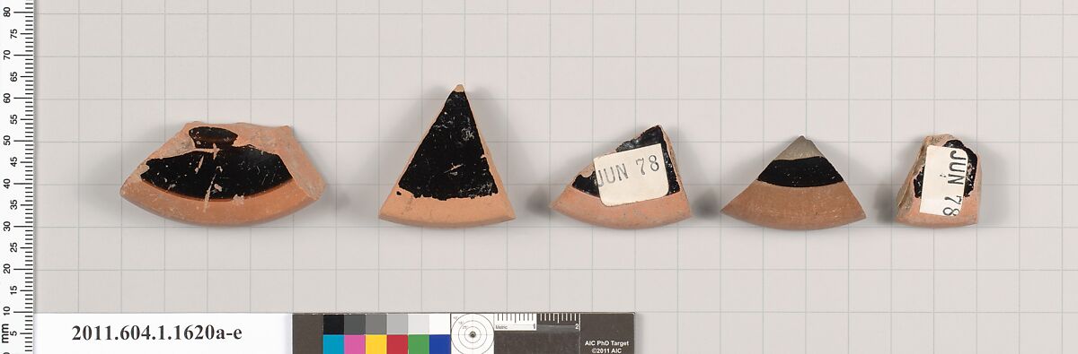 Terracotta fragments of kylikes (drinking cups), Terracotta, Greek, Attic