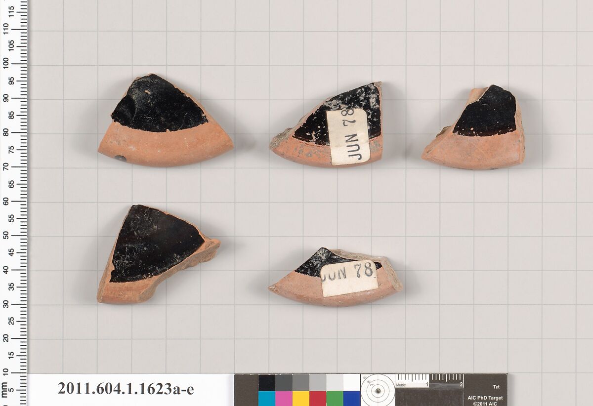 Terracotta fragments of kylikes (drinking cups), Terracotta, Greek, Attic