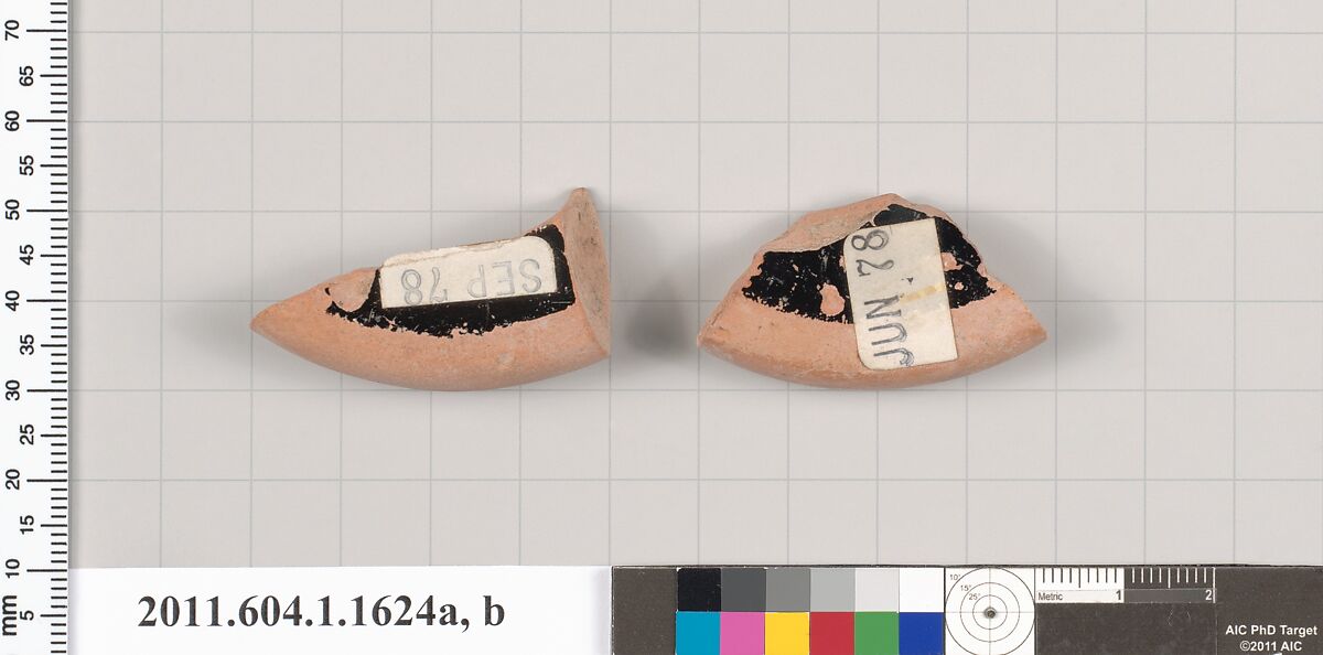 Terracotta fragments of kylikes (drinking cups), Terracotta, Greek, Attic