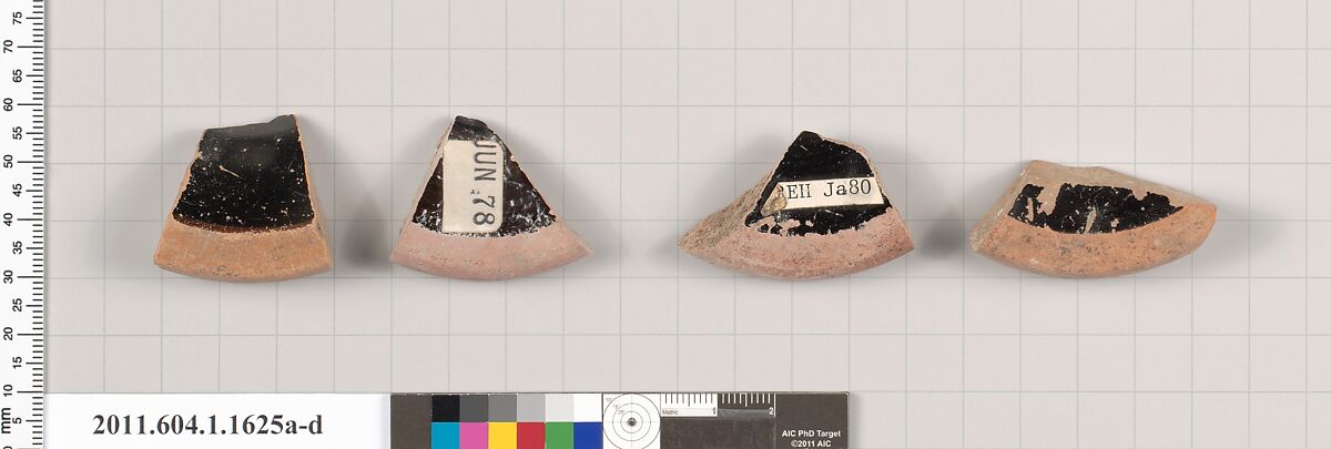 Terracotta fragments of kylikes (drinking cups), Terracotta, Greek, Attic