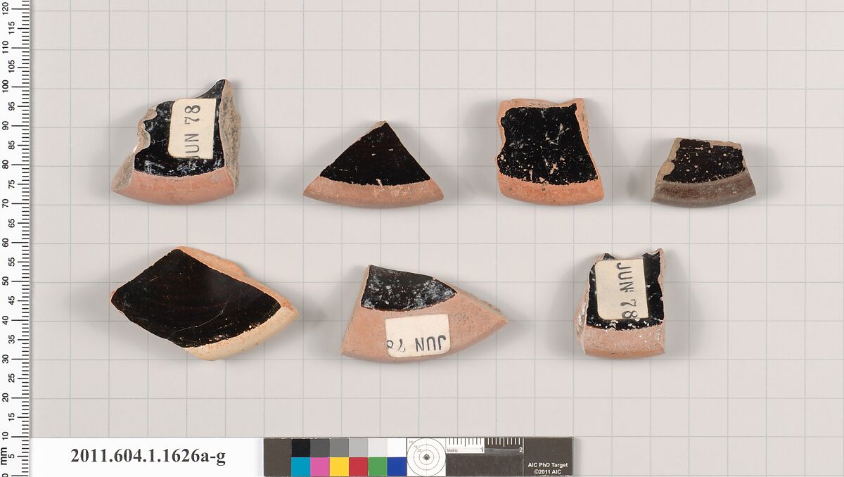 Terracotta fragments of kylikes (drinking cups), Terracotta, Greek, Attic