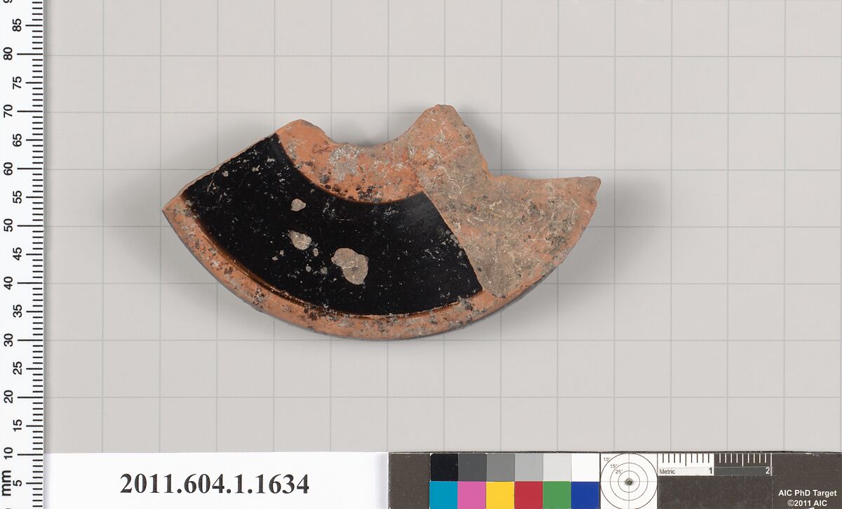 Terracotta fragment of a kylix (drinking cup), Terracotta, Greek, Attic