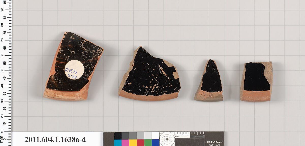 Terracotta fragments of kylikes (drinking cups), Terracotta, Greek, Attic