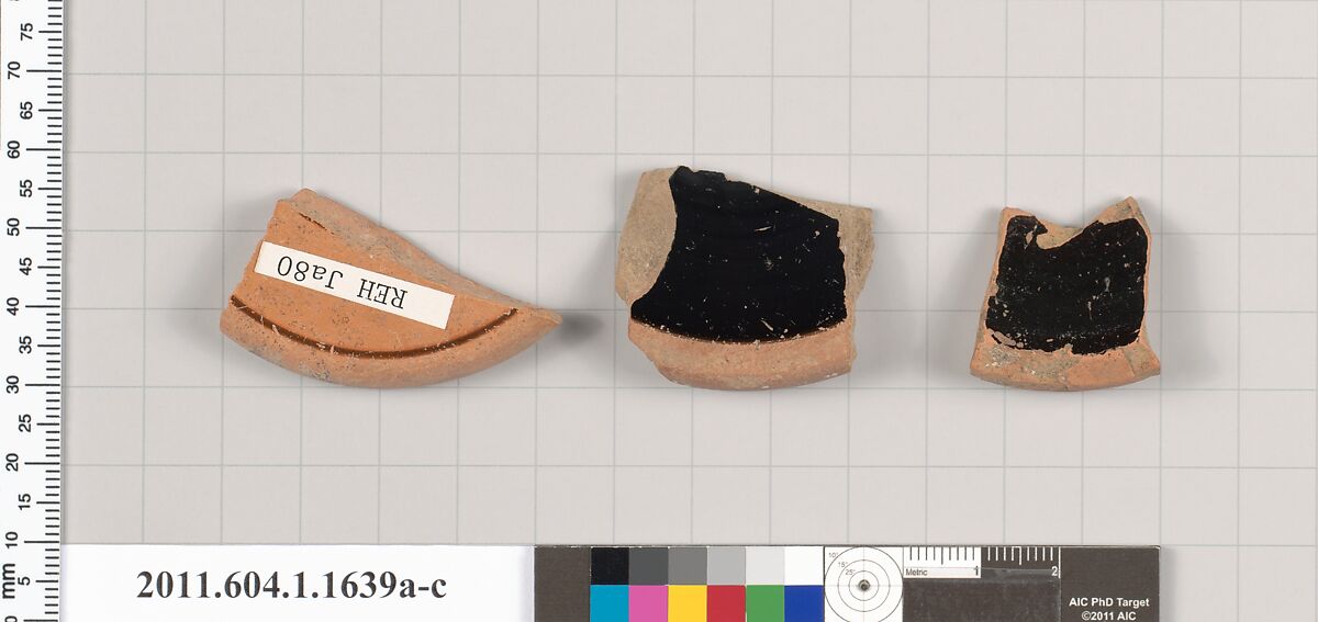 Terracotta fragments of kylikes (drinking cups), Terracotta, Greek, Attic