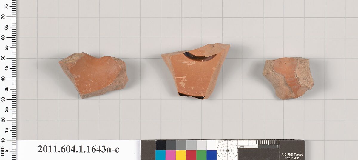 Terracotta fragments of kylikes (drinking cups), Terracotta, Greek, Attic