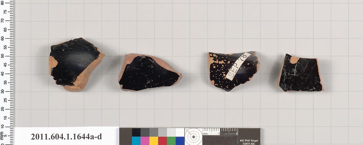 Terracotta fragments of kylikes (drinking cups), Terracotta, Greek, Attic