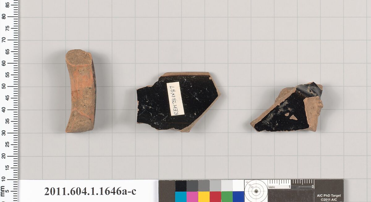 Terracotta fragments of kylikes (drinking cups), Terracotta, Greek, Attic