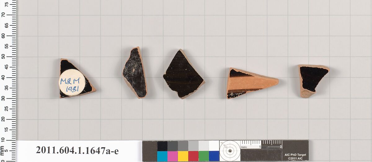 Terracotta fragments of kylikes (drinking cups), Terracotta, Greek, Attic