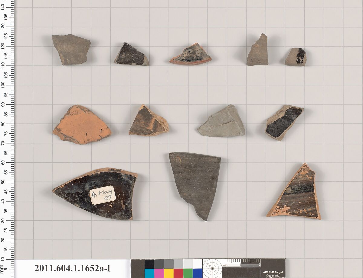 Terracotta fragments of kylikes (drinking cups), Terracotta, Greek, Attic