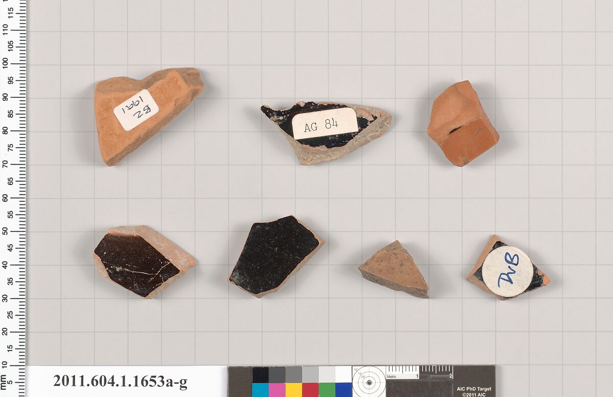 Terracotta fragments of kylikes (drinking cups), Terracotta, Greek, Attic