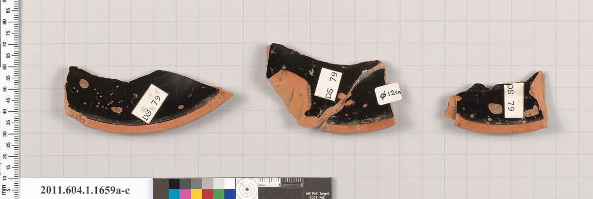 Terracotta fragments of a kylix (drinking cup), Terracotta, Greek, Attic