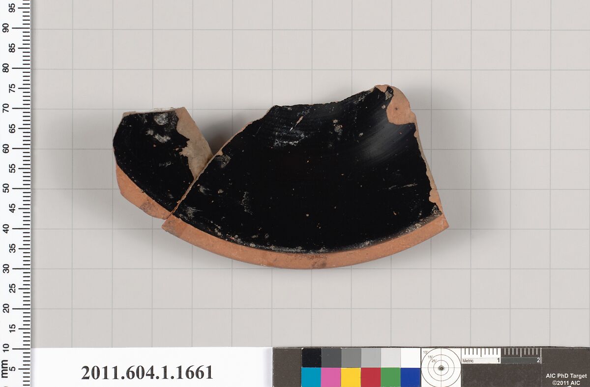 Terracotta fragment of a kylix (drinking cup), Terracotta, Greek, Attic
