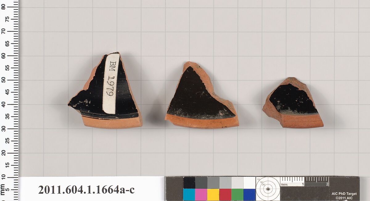 Terracotta fragments of kylikes (drinking cups), Terracotta, Greek, Attic